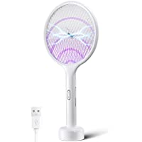 YISSVIC Raqueta Mosquitos Eléctrico 2 en 1 4000V Raqueta Matamoscas Eléctrica Base Recargable- 2 Interruptor con Modo…